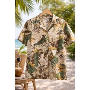 Jamaica Bay Tropical Button Up Shirt XL‎ Hawaiian Leaf Print Short Sleeve